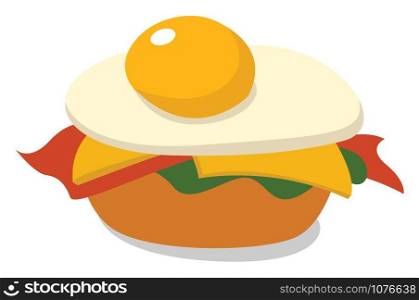 Egg burger, illustration, vector on white background.
