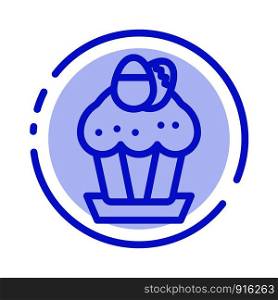 Egg, Cake, Cup, Food, Easter Blue Dotted Line Line Icon