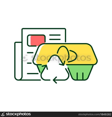 Egg cartons from newspaper RGB color icon. Paper egg box. Recycled tray made from pressed paper pulp. Eco-friendly choice for product storage. Isolated vector illustration. Simple filled line drawing. Egg cartons from newspaper RGB color icon