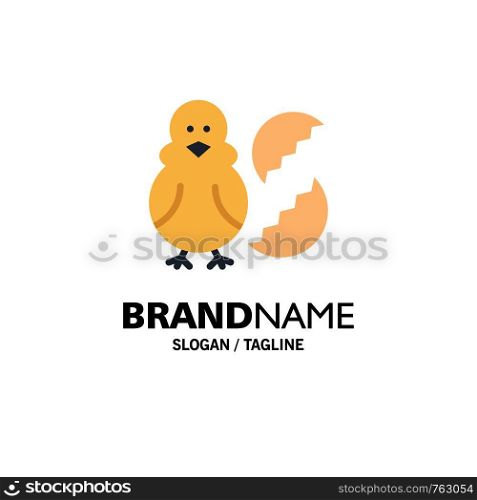 Egg, Chicken, Easter, Baby, Happy Business Logo Template. Flat Color