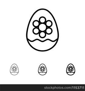 Egg, Decoration, Easter, Flower, Plant Bold and thin black line icon set