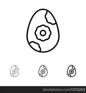 Egg, Easter, Flower Bold and thin black line icon set