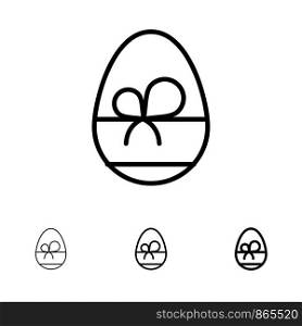 Egg, Gift, Spring, Eat Bold and thin black line icon set