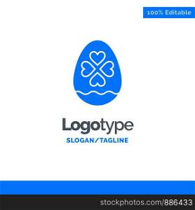 Egg, Love, Heart, Easter Blue Solid Logo Template. Place for Tagline