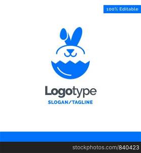 Egg, Rabbit, Easter Blue Solid Logo Template. Place for Tagline