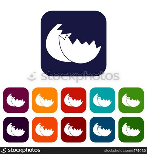 Egg shell icons set vector illustration in flat style In colors red, blue, green and other. Egg shell icons set