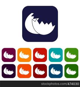 Egg shell icons set vector illustration in flat style In colors red, blue, green and other. Egg shell icons set