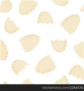 Egg shell seamless pattern. Broken egg endless wallpaper. Food background. Creative design for fabric , textile print, surface, wrapping, cover. Vintage vector illustration. Egg shell seamless pattern. Broken egg endless wallpaper. Food background.