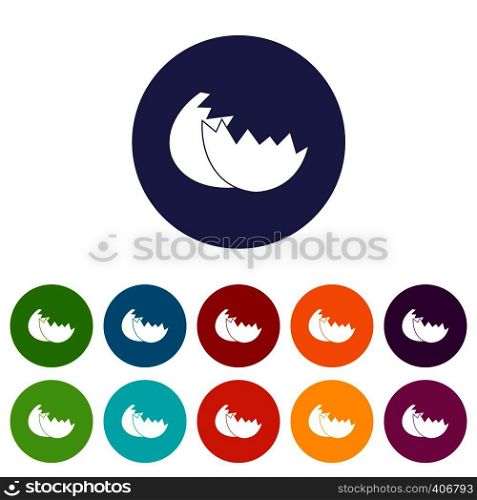 Egg shell set icons in different colors isolated on white background. Egg shell set icons
