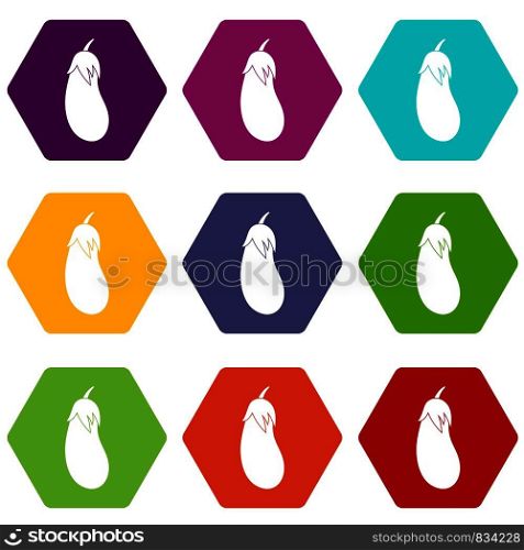 Eggplant icon set many color hexahedron isolated on white vector illustration. Eggplant icon set color hexahedron