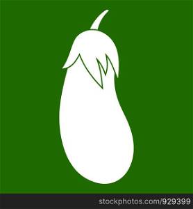 Eggplant icon white isolated on green background. Vector illustration. Eggplant icon green