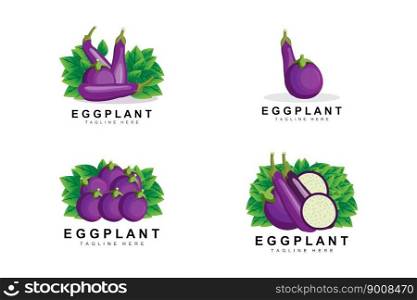Eggplant Logo Design, Vegetables Illustration Purple Vegetable Plantation Vector, Product Brand Icon Template