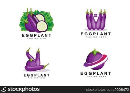 Eggplant Logo Design, Vegetables Illustration Purple Vegetable Plantation Vector, Product Brand Icon Template
