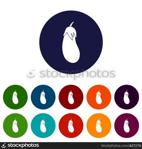 Eggplant set icons in different colors isolated on white background. Eggplant set icons