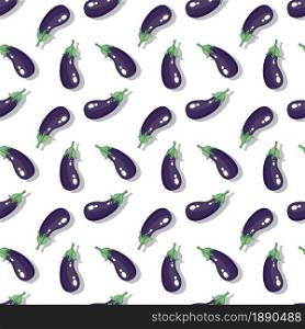 Eggplant vegetable on white background seamless pattern. Vector illustration.