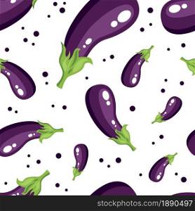 Eggplant vegetable on white background seamless pattern. Vector illustration.