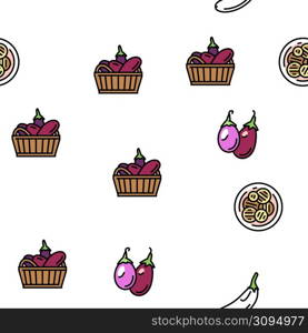 Eggplant Vitamin Bio Vegetable Vector Seamless Pattern Thin Line Illustration. Eggplant Vitamin Bio Vegetable Vector Seamless Pattern