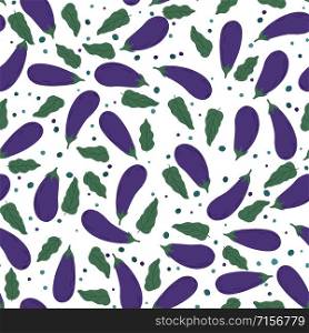 Eggplants seamless pattern. Violet aubergines wallpaper. Design for fabric, textile print, wrapping paper, textile, restaurant menu. Vector illustration. Eggplants seamless pattern. Violet aubergines wallpaper illustration
