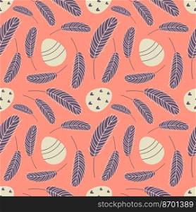 Eggs and feathers Easter seamless pattern. Design for Easter, textile, paper, printing, scrapbooking, greeting cards. Vector flat illustration. Eggs and feathers Easter seamless pattern