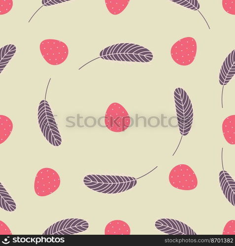 Eggs and feathers Easter seamless pattern. Festive Easter background. Design for Easter, textile, paper, printing, greeting cards, scrapbooking..  Easter seamless pattern with eggs and feathers