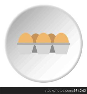 Eggs in carton package icon in flat circle isolated vector illustration for web. Eggs in carton package icon circle