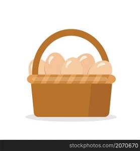 Eggs in wicker basket isolated on white background. Vector stock