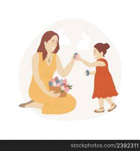 Eggs knocking isolated cartoon vector illustration Smiling mother and happy daughter knocking Easter eggs, family honoring old holidays tradition, religious people vector cartoon.. Eggs knocking isolated cartoon vector illustration