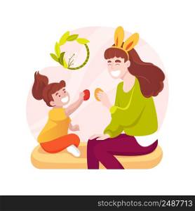 Eggs knocking isolated cartoon vector illustration. Smiling mother and happy daughter knocking Easter eggs, family honoring old holidays tradition, religious people vector cartoon.. Eggs knocking isolated cartoon vector illustration.