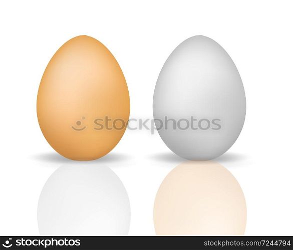 Eggs realistic 3d style with reflection. Eggshell chicken isolated on a white background. Vector illustration.. Eggs realistic 3d style with reflection. Eggshell chicken isolated on a white background. Vector illustration