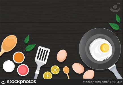 Eggs Vegetables on Cooking Black Wooden Table Kitchen Backdrop Illustration