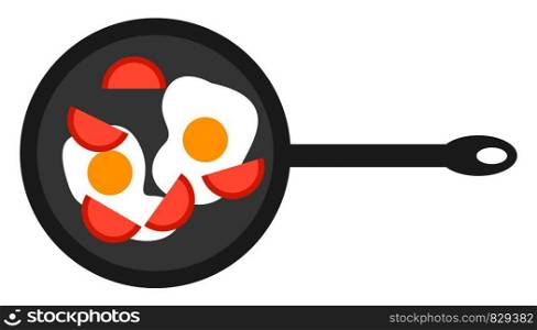 Eggs with tomatoes, illustration, vector on white background.