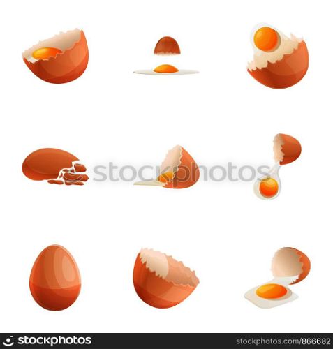Eggshell icon set. Cartoon set of 9 eggshell vector icons for web design isolated on white background. Eggshell icon set, cartoon style