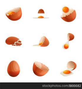 Eggshell icon set. Cartoon set of 9 eggshell vector icons for web design isolated on white background. Eggshell icon set, cartoon style