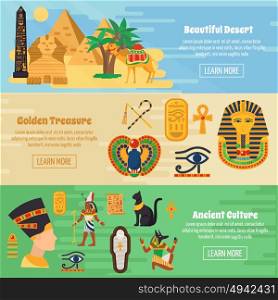Egypt Banners Set . Egypt horizontal banners set with golden treasure symbols flat isolated vector illustration