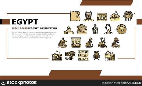 Egypt Country Monument Excursion Landing Web Page Header Banner Template Vector. Egypt Pyramid And Sphinx Antique Construction, Pharaoh And Egyptian God, Hieroglyph Desert, Giza City Illustration. Egypt Country Monument Excursion Landing Header Vector