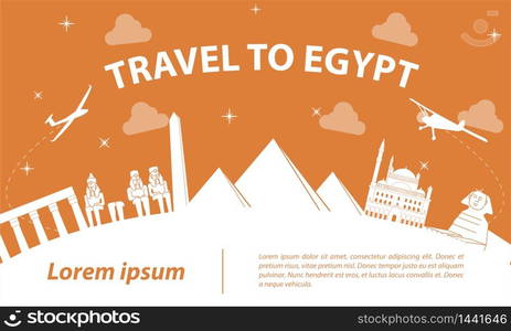 Egypt famous landmark silhouette style on white curve,orange color theme,vector illustration