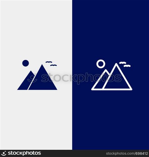 Egypt, Giza, Landmark, Pyramid, Sun Line and Glyph Solid icon Blue banner Line and Glyph Solid icon Blue banner