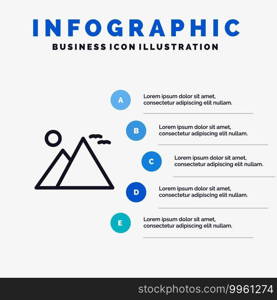 Egypt, Giza, Landmark, Pyramid, Sun Line icon with 5 steps presentation infographics Background