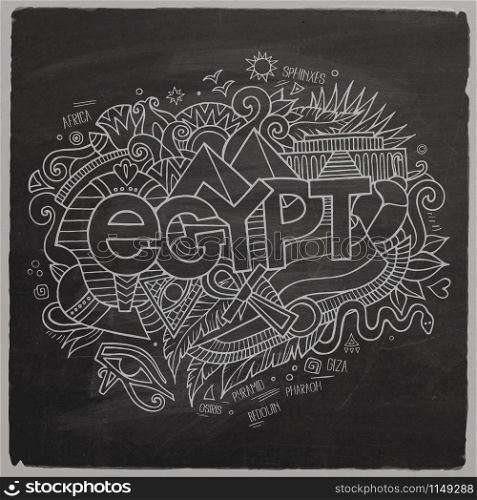Egypt hand lettering and doodles elements background. Vector chalkboard illustration
