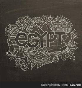 Egypt hand lettering and doodles elements background. Vector chalkboard illustration. Egypt hand lettering and doodles elements background