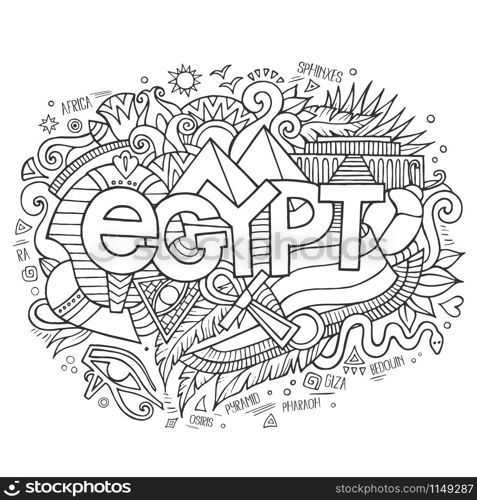 Egypt hand lettering and doodles elements background. Vector illustration. Egypt hand lettering and doodles elements background