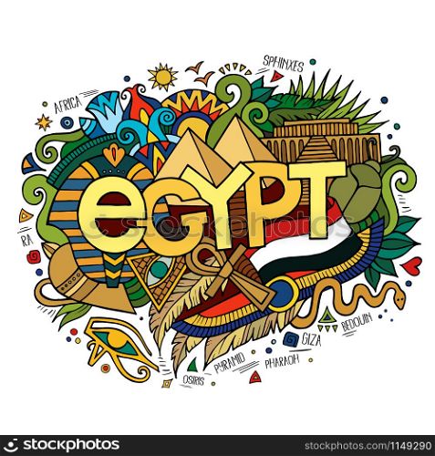 Egypt hand lettering and doodles elements background. Vector illustration. Egypt hand lettering and doodles elements background.