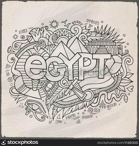 Egypt hand lettering and doodles elements background. Vector illustration