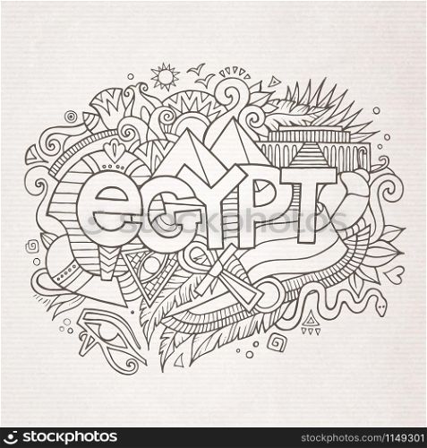 Egypt hand lettering and doodles elements background. Vector illustration. Egypt hand lettering and doodles elements background