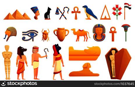 Egypt icons set. Cartoon set of Egypt vector icons for web design. Egypt icons set, cartoon style