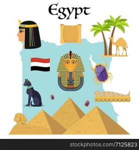 Egypt icons set. Famous egyptian symbols.