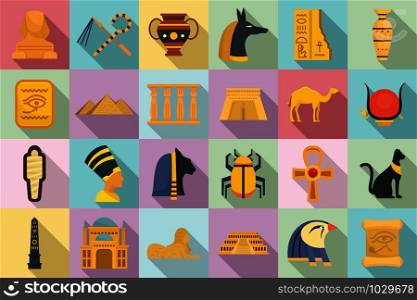 Egypt icons set. Flat set of Egypt vector icons for web design. Egypt icons set, flat style