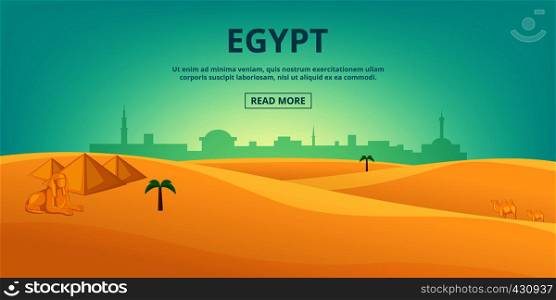 Egypt landscape horizontal banner concept. Cartoon illustration of Egypt landscape vector horizontal banner for web. Egypt landscape horizontal banner, cartoon style