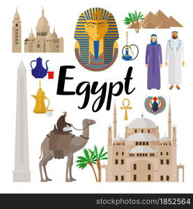 Egypt tourism concept icons set with traditional drinks flat isolated vector illustration