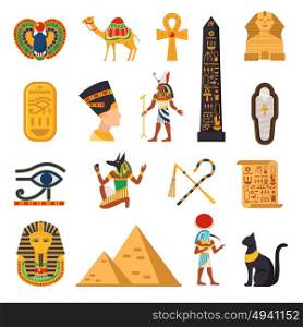Egypt Touristic Icons Set . Egypt touristic icons set with pyramids and desert symbols flat isolated vector illustration